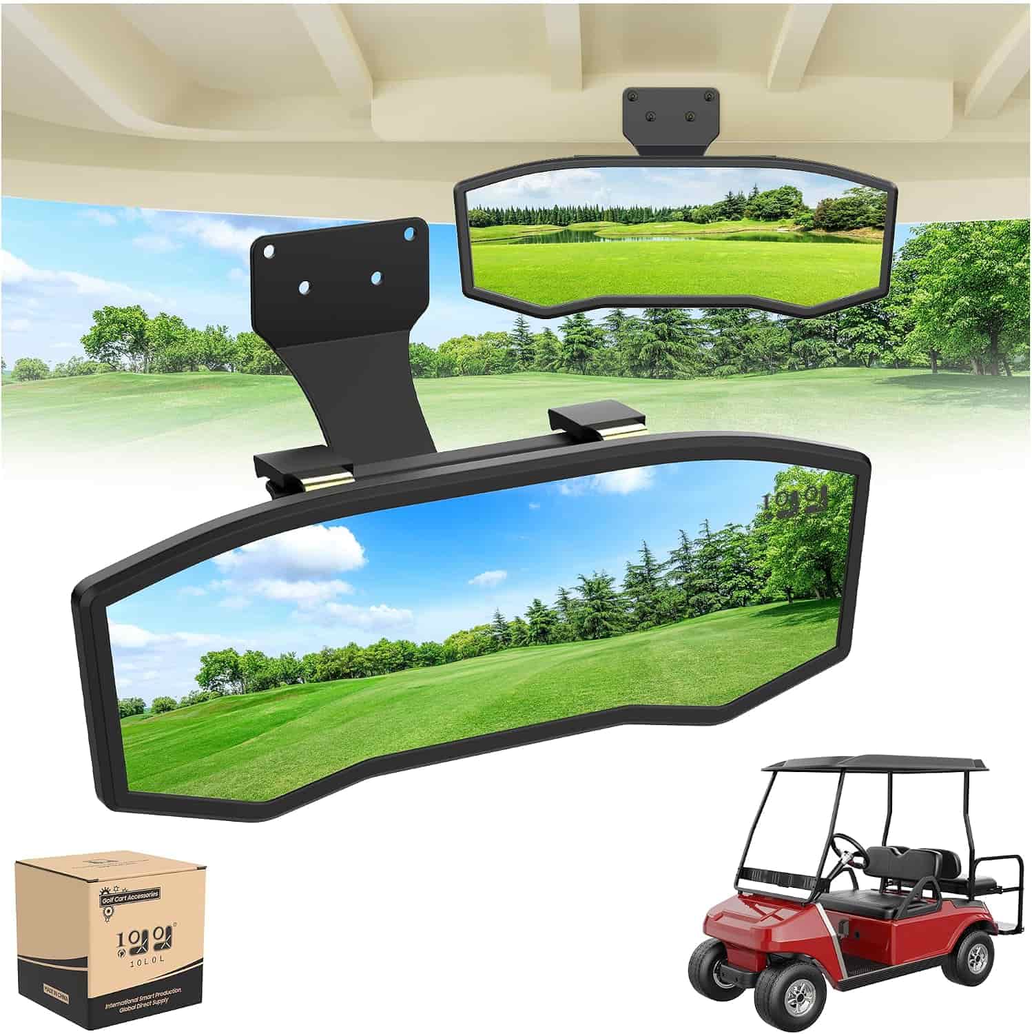 10L0l Universal Golf Cart Rear View Mirror With Wide Angle Hd Convex Glass & 360° Adjustable Mount